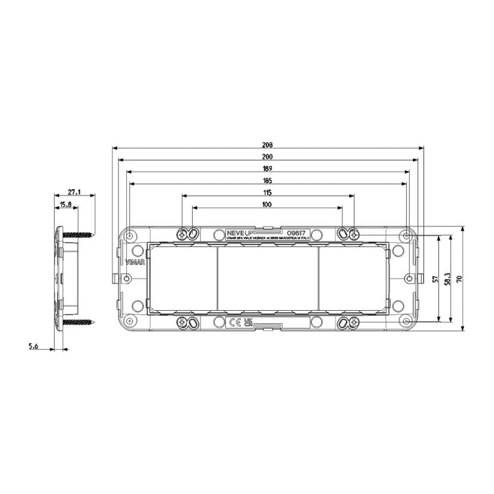 Soporte 7 módulos para placa NeveUp, incluye tornillos de Vimar