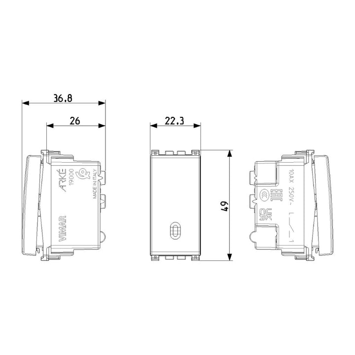 Interruptor 1P 10AX acabado Negro Mate - Blanco Mate - Metal Mate para Arké de Vimar