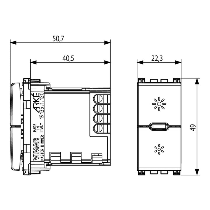 Dimmer Variador MASTER 120V universal acabado Negro Mate - Blanco Mate - Metal Mate para Arké de Vimar