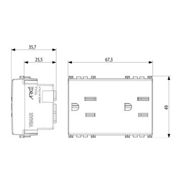 Contacto Dúplex 2P+T 15A 127V acabado Negro Mate - Blanco Mate - Metal Mate para Arké de Vimar