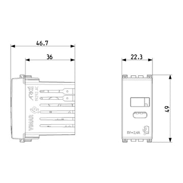 Alimentador USB A + C 5V 2,4A, 1 módulo acabado Negro Mate - Blanco Mate - Metal Mate para Arké de Vimar