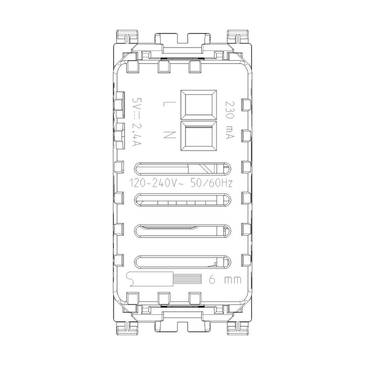 Alimentador USB A + C 5V 2,4A, 1 módulo acabado Negro Mate - Blanco Mate - Metal Mate para Arké de Vimar