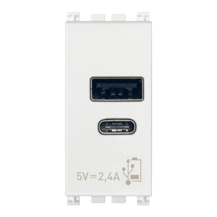 Alimentador USB A + C 5V 2,4A, 1 módulo acabado Negro Mate - Blanco Mate - Metal Mate para Arké de Vimar