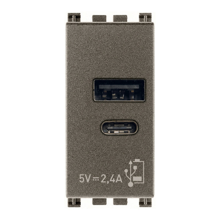 Alimentador USB A + C 5V 2,4A, 1 módulo acabado Negro Mate - Blanco Mate - Metal Mate para Arké de Vimar