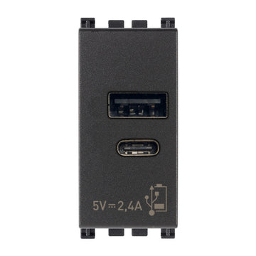 Alimentador USB A + C 5V 2,4A, 1 módulo acabado Negro Mate - Blanco Mate - Metal Mate para Arké de Vimar
