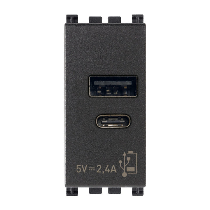 Alimentador USB A + C 5V 2,4A, 1 módulo acabado Negro Mate - Blanco Mate - Metal Mate para Arké de Vimar