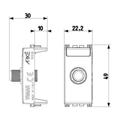 Toma TV tipo F hembra acabado Negro Mate - Blanco Mate - Metal Mate para Arké de Vimar