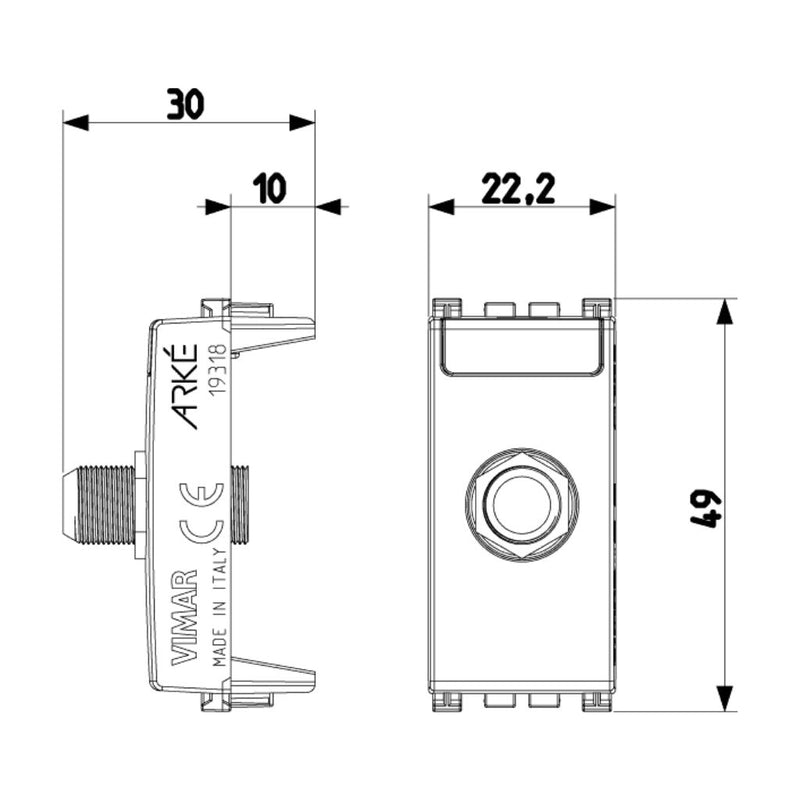 Toma TV tipo F hembra acabado Negro Mate - Blanco Mate - Metal Mate para Arké de Vimar