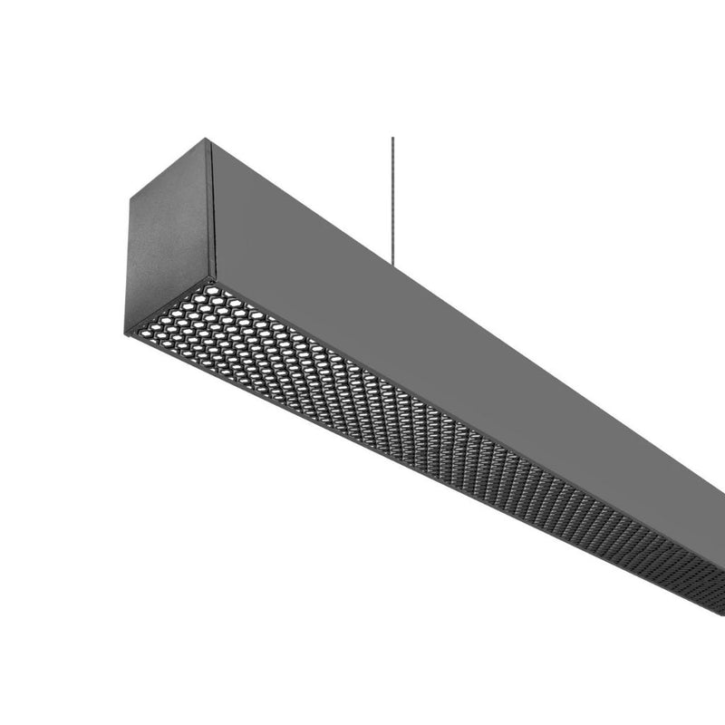 Luminario lineal 1m para suspender acabado negro con policarbonato y rejilla honeycomb 40w 127V de ilumines