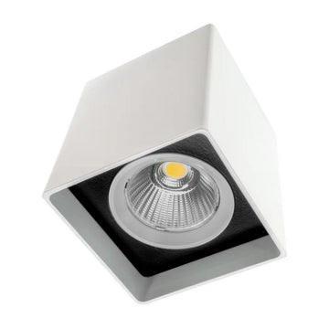 Downlight cubico de sobreponer VITO 12W 35° CRI>90 opción de acabado blanco o negro y color de luz neutro cálido o neutro de AURO Lighting