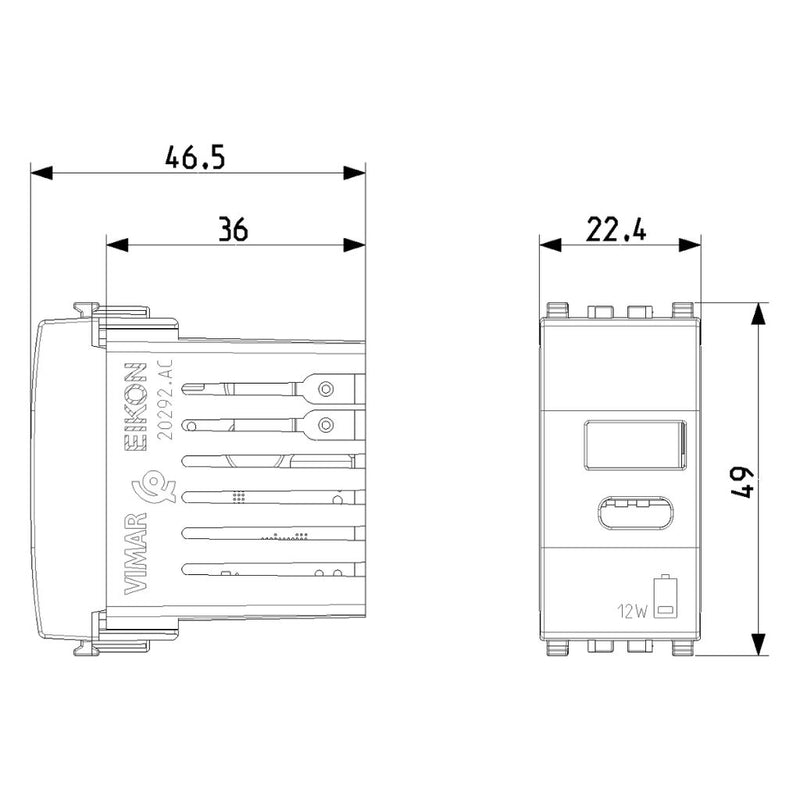 Alimentador USB A + C 5V 2,4A acabado Negro - Blanco - Gris Next para EVO y EXÉ EIKON de Vimar