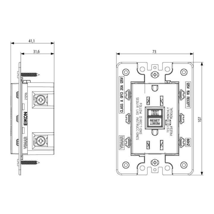 Contacto Duplex GFCI 2P+T 15A 125V con GFCI acabado Negro - Blanco - Gris Next para EVO y EXÉ EIKON de Vimar