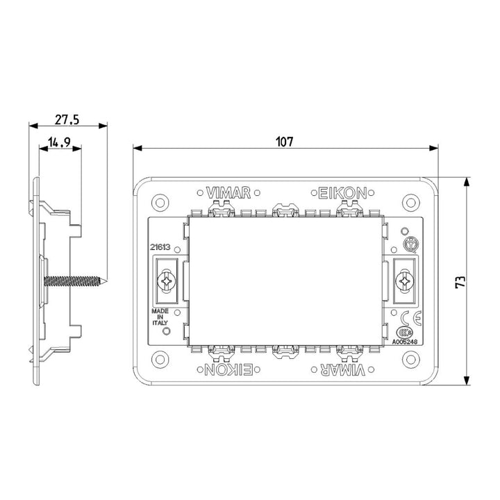 Soporte 3 módulos para placa Eikon Evo y Exé, incluye tornillos de Vimar