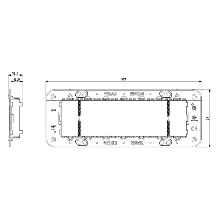 Soporte 7 módulos para placa Eikon Evo y Exé, incluye tornillos de Vimar