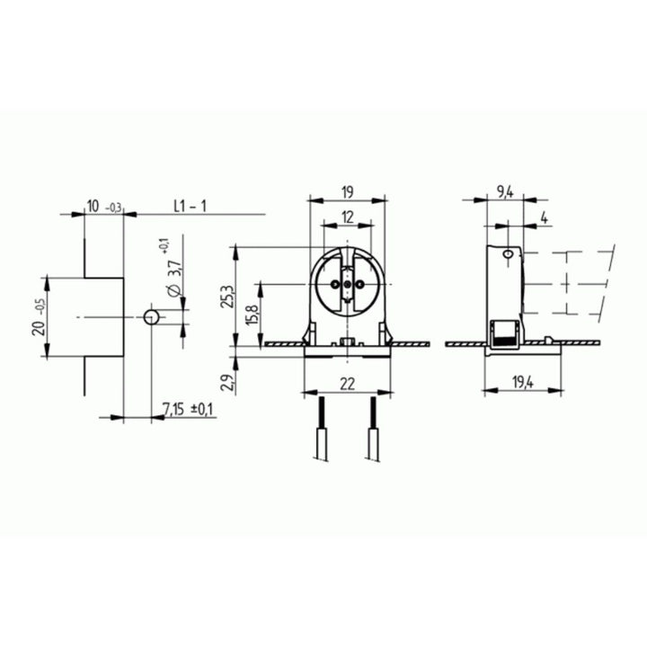 Base G5 de medio giro para tubos T5 26.620 de BJB