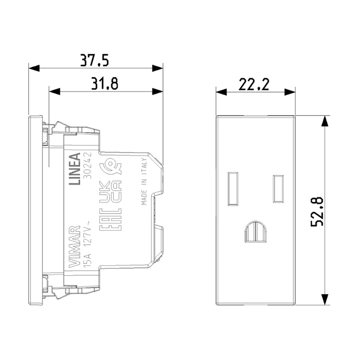 Contacto 1 módulo Toma 2P+T 15A 127V acabado Blanco - Cáñamo - Negro para LINEA de Vimar