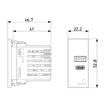 Alimentador USB A + C 5V 2.4A, 1 módulo acabado Blanco - Cáñamo - Negro para LINEA de Vimar