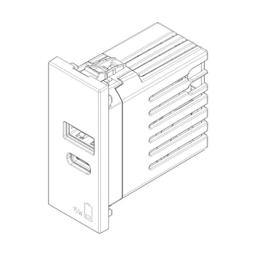Alimentador USB A + C 5V 2.4A, 1 módulo acabado Blanco - Cáñamo - Negro para LINEA de Vimar