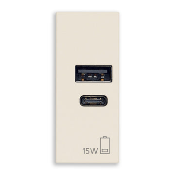 Alimentador USB A + C 5V 2.4A, 1 módulo acabado Blanco - Cáñamo - Negro para LINEA de Vimar