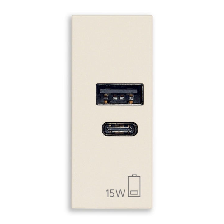 Alimentador USB A + C 5V 2.4A, 1 módulo acabado Blanco - Cáñamo - Negro para LINEA de Vimar