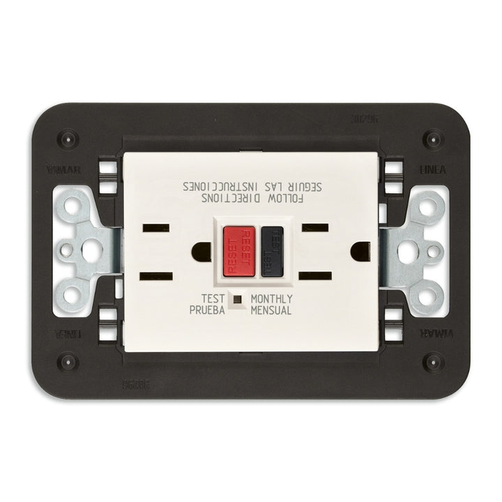 Contacto Dúplex GFCI 2P+T 15A 125V (incluye soporte) acabado Blanco - Cáñamo - Negro para LINEA de Vimar