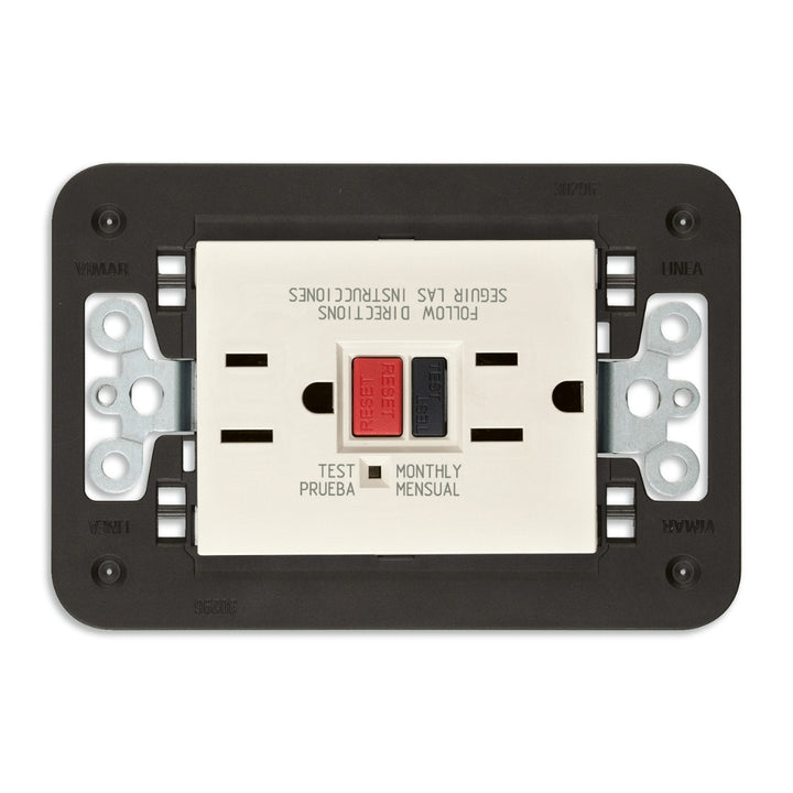 Contacto Dúplex GFCI 2P+T 15A 125V (incluye soporte) acabado Blanco - Cáñamo - Negro para LINEA de Vimar