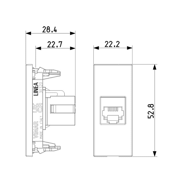 Conector telefónico RJ11 6/4 acabado Blanco - Cáñamo - Negro para LINEA de Vimar