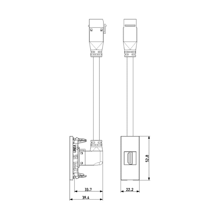Toma HDMI 2.1b con cable de 90° acabado Blanco - Cáñamo - Negro para LINEA de Vimar