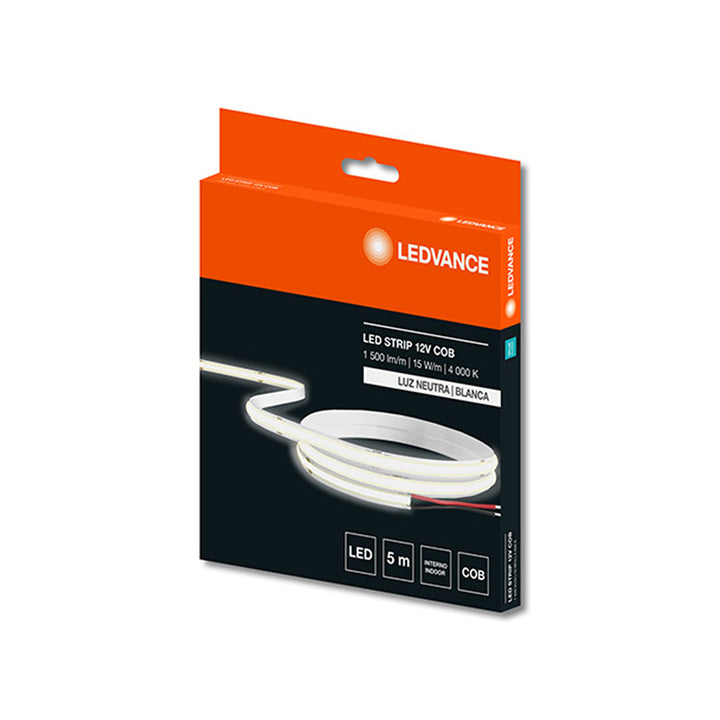 Tira LED COB 15W/m 12V opciones color de luz cálido - 2700K y neutro - 4000K, rollo 5m de Ledvance