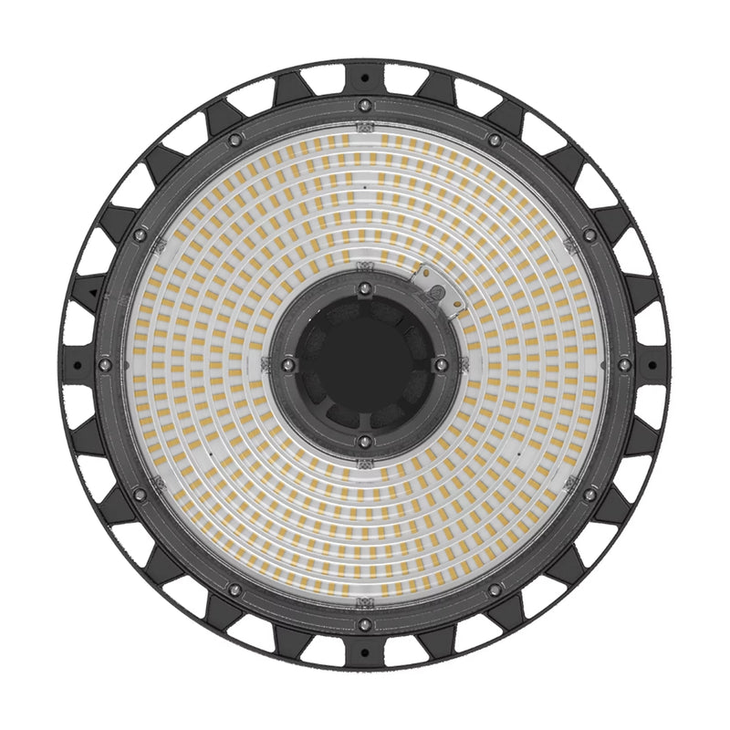 High Bay HB PFM flujo seleccionable (80W-13,600lm, 100W-17,000lm, 120W-20,400lm) 120-277V, CCT ajustable (4000K, 5000K, 6500K) 0-10VDC, incluye base para PIR SENSOR (se vende por separado) de Ledvance