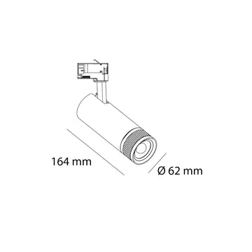 Luminario FOCUS 8W 20°-60° IRC>90 opción luz neutra cálida (3000K) y neutra (4000K), para riel trifásico, acabado blanco o negro de AURO Lighting.