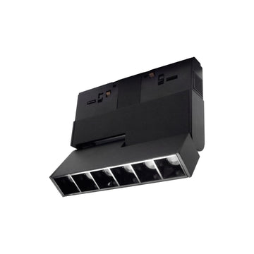 Luminario de 6 difusores de riel MAGNETO ATENUABLE orientable 9W, 11.2cm, 48Vcd, 3000K, ángulo 24°, 0-10V, acabado negro de AURO Lighting
