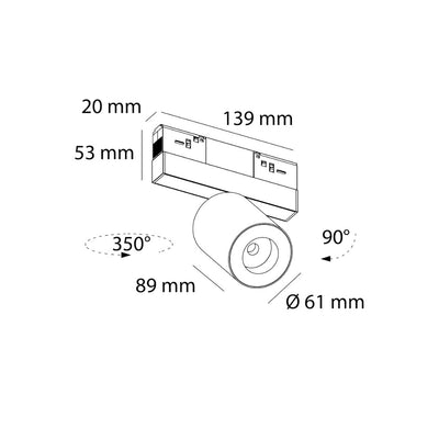 Luminario spot de riel MAGNETO ATENUABLE dirigible y orientable, 9W, 48Vcd, 3000K, ángulo 8°, 0-10V, acabado negro de AURO Lighting