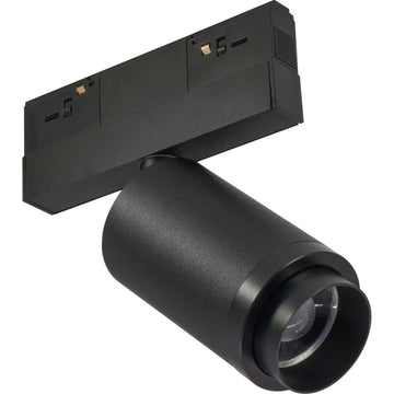 Luminario spot zoom de riel MAGNETO ATENUABLE 12W dirigible y orientable, 48Vcd, 3000K, ángulo 15-60°, 0-10V, acabado negro de AURO Lighting