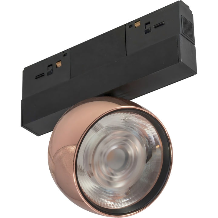 Luminario spot de riel MAGNETO ATENUABLE 12W dirigible y orientable, 48Vcd, 3000K, ángulo 35°, 0-10V, acabado rosa oro de AURO Lighting