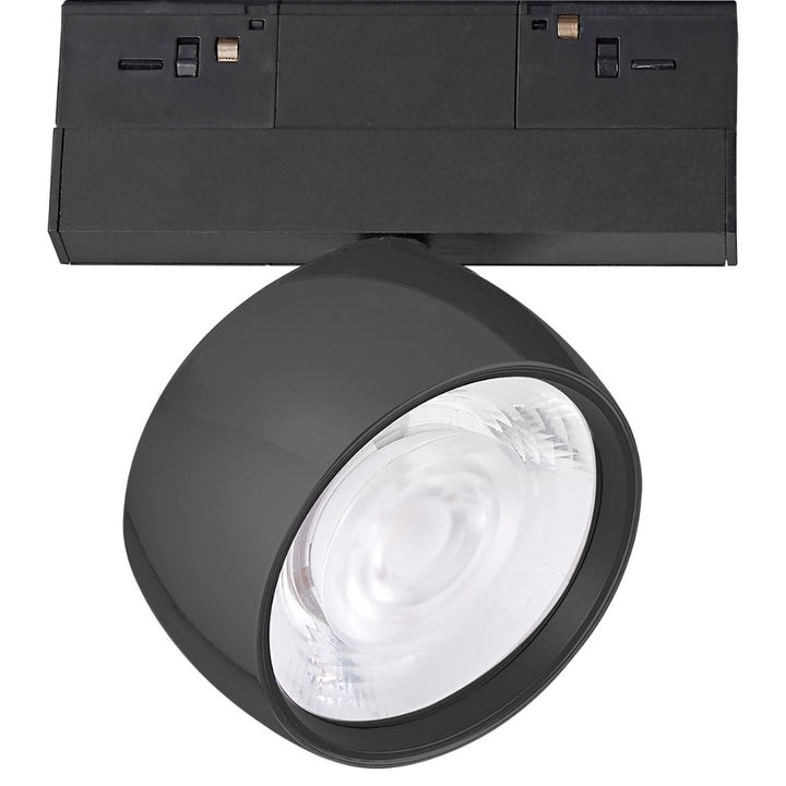 Luminario spot de riel MAGNETO ATENUABLE 18W dirigible y orientable, 48Vcd, 3000K, ángulo 35°, 0-10V, acabado negro de AURO Lighting
