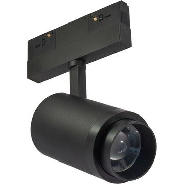 Luminario spot zoom de riel MAGNETO ATENUABLE 18W dirigible y orientable, 48Vcd, 3000K, ángulo 15-60°, 0-10V, acabado negro de AURO Lighting