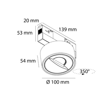 Luminario wall washer de riel MAGNETO ATENUABLE 18W dirigible, 48Vcd, 3000K, ángulo 30x50°, 0-10V, acabado negro de AURO Lighting