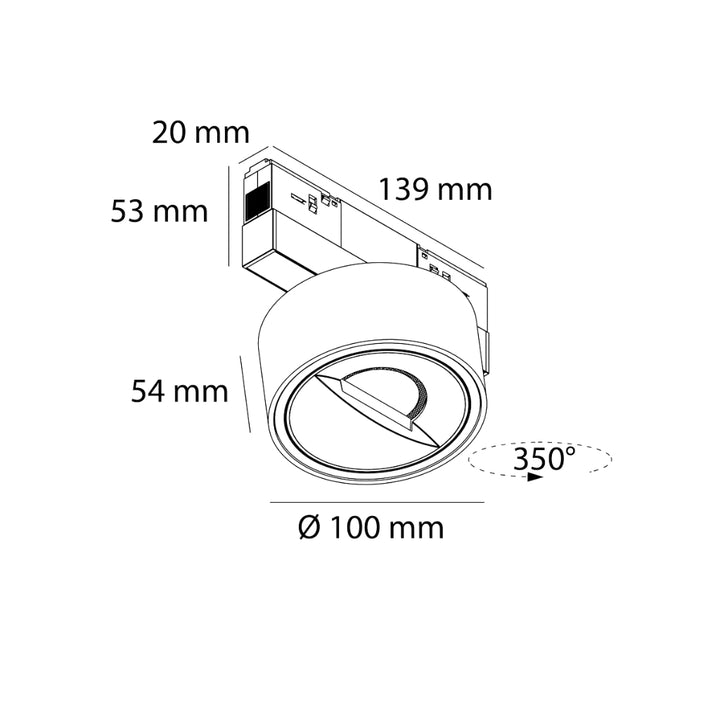 Luminario wall washer de riel MAGNETO ATENUABLE 18W dirigible, 48Vcd, 3000K, ángulo 30x50°, 0-10V, acabado negro de AURO Lighting