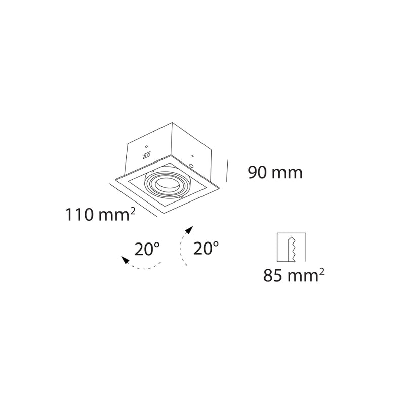 Luminario retrofit cuadrado -11x11cm-  EYRA orientable, para una lámpara GU10, acabado blanco de AURO Lighting