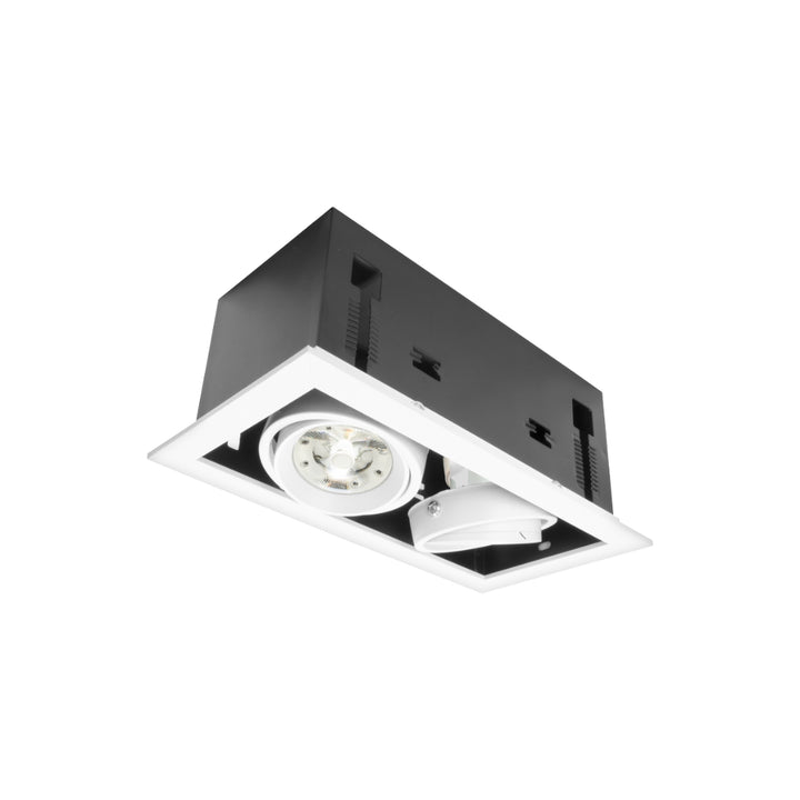 Luminario retrofit rectangular -11x21.1cm-  EYRA orientable, para dos lámparas MR16 GU10, acabado blanco de AURO Lighting