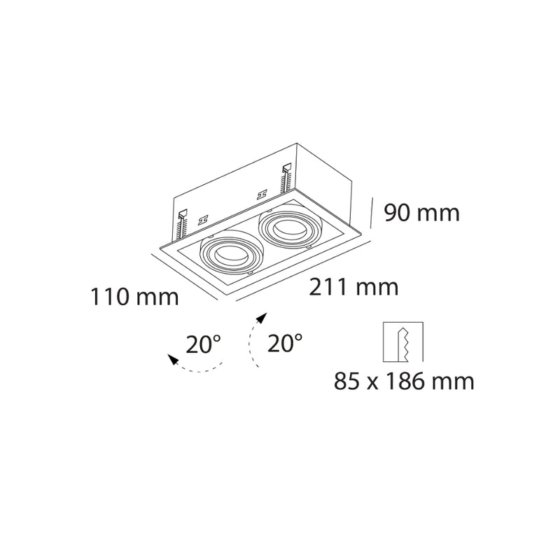 Luminario retrofit rectangular -11x21.1cm-  EYRA orientable, para dos lámparas MR16 GU10, acabado blanco de AURO Lighting