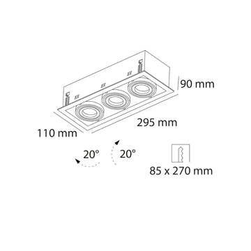 Luminario retrofit rectangular -11x29.5cm-  EYRA orientable, para tres lámparas GU10, acabado blanco de AURO Lighting