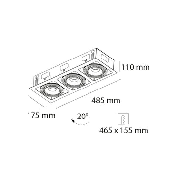 Downlight CIRA 54W 24° CRI>90 rectangular doble cabeza orientable acabado blanco o negro, color de luz neutro cálido de Auro Lighting