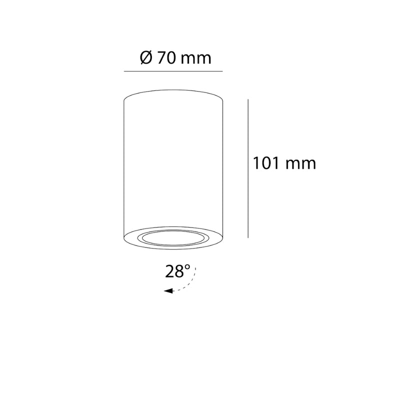 Luminario cilíndrico de sobreponer dirigible PRACTIC Ø7cm para MR16 GU10 opción de acabado blanco o negro de AURO Lighting