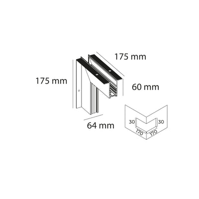 Conector esquinero exterior de riel para empotrar MAGNETO ATENUABLE, acabado negro.