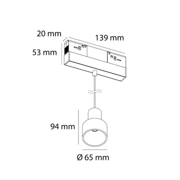 Luminario colgante de riel MAGNETO ATENUABLE 5W, 48Vcd, 3000K, ángulo 20°, 0-10V, acabado negro y rosa oro de AURO Lighting