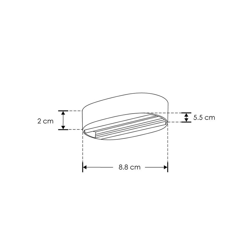 Canope electrificado oval 8.8cm, policarbonato acabado negro, para sobreponer luminarios de riel de la serie ILUTLA de iLumileds