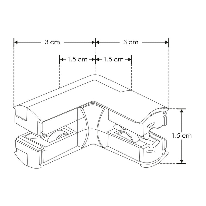 Cople 90° mecánico y electrificado acabado negro, para micro track magnético de iLumileds