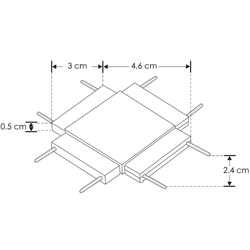 Kit de cople en forma de X conexión horizontal, mecánico y electrificado, para mini riel magnético ILUTMAGMINI30 de iLumileds